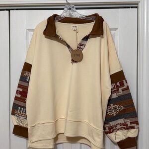 Cream French Terry and Aztec Print Top